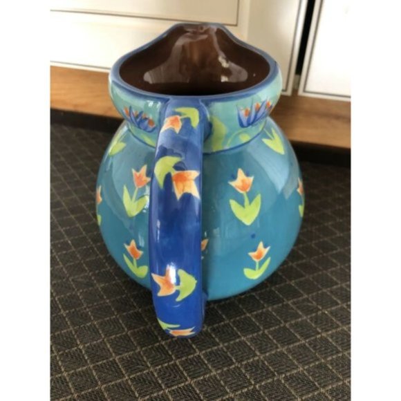 Sarah Mann Granada Pitcher Jug 8” Spring Floral Tulips Ceramic Decanter - Picture 3 of 8